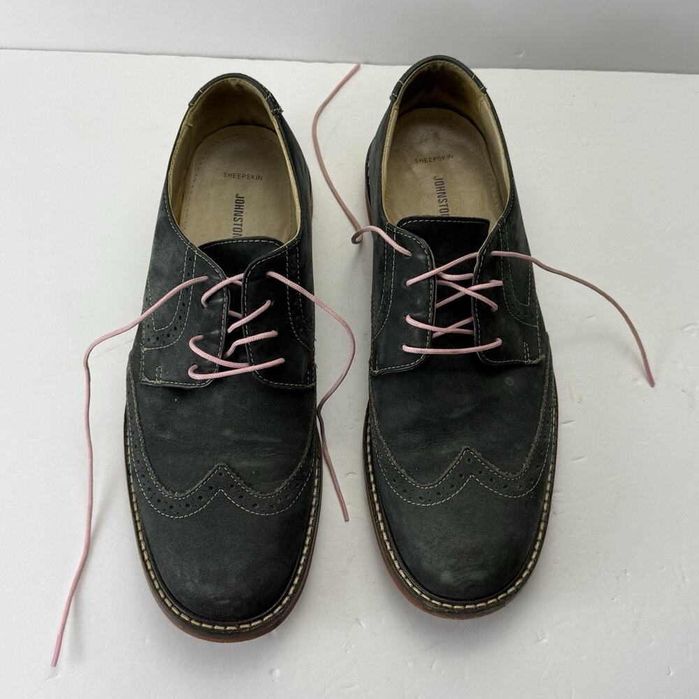 JOHNSTON MURPHY-Gray Suede Leather, Mens Casual Wing Tip Shoes- 8 1/2